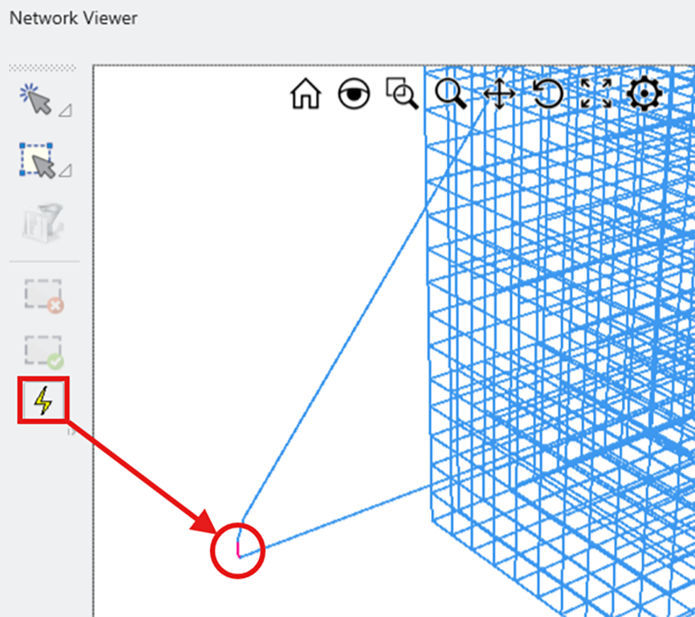 Network Viewer showing the energization location for a lightning strike